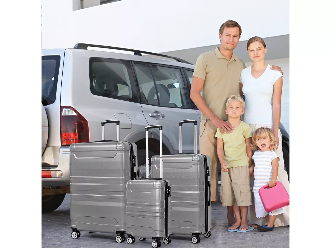 Bagage à main à coque rigide, valise avec serrure TSA et roue universelle, extensible, poignée latérale, ensemble 3 pièces