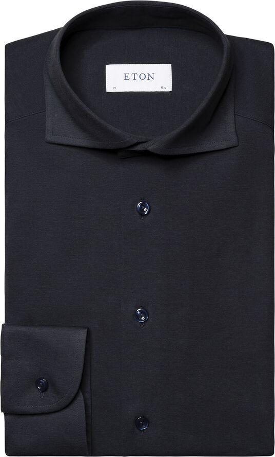 ETON Slim Fit Navy Blue Solid Four-Flex Stretch Shirt Blå