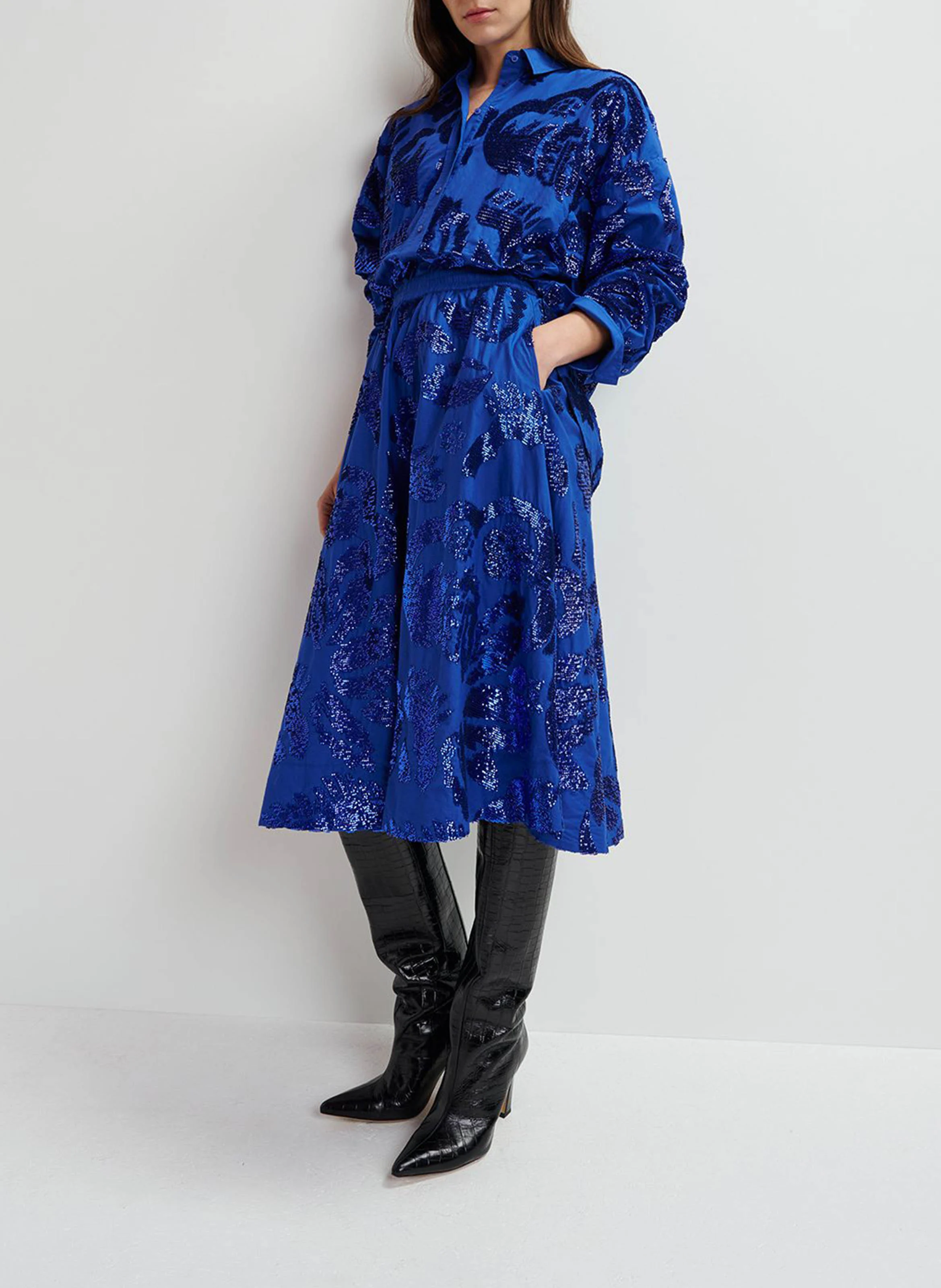 GATSBY - Jupe mi-longue en coton à paillettes | Bleu