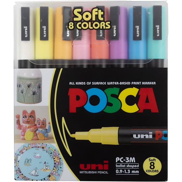 Posca Marker Set 8 stk Soft Colors PC-3M Spiss 0,9-1,3 mm