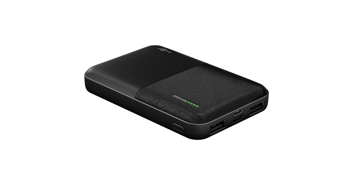 goobayPower Bank Compact 5,000 mAh powerbank  (Zwart, 5 Ah, 2x USB-A, 1x USB-C)