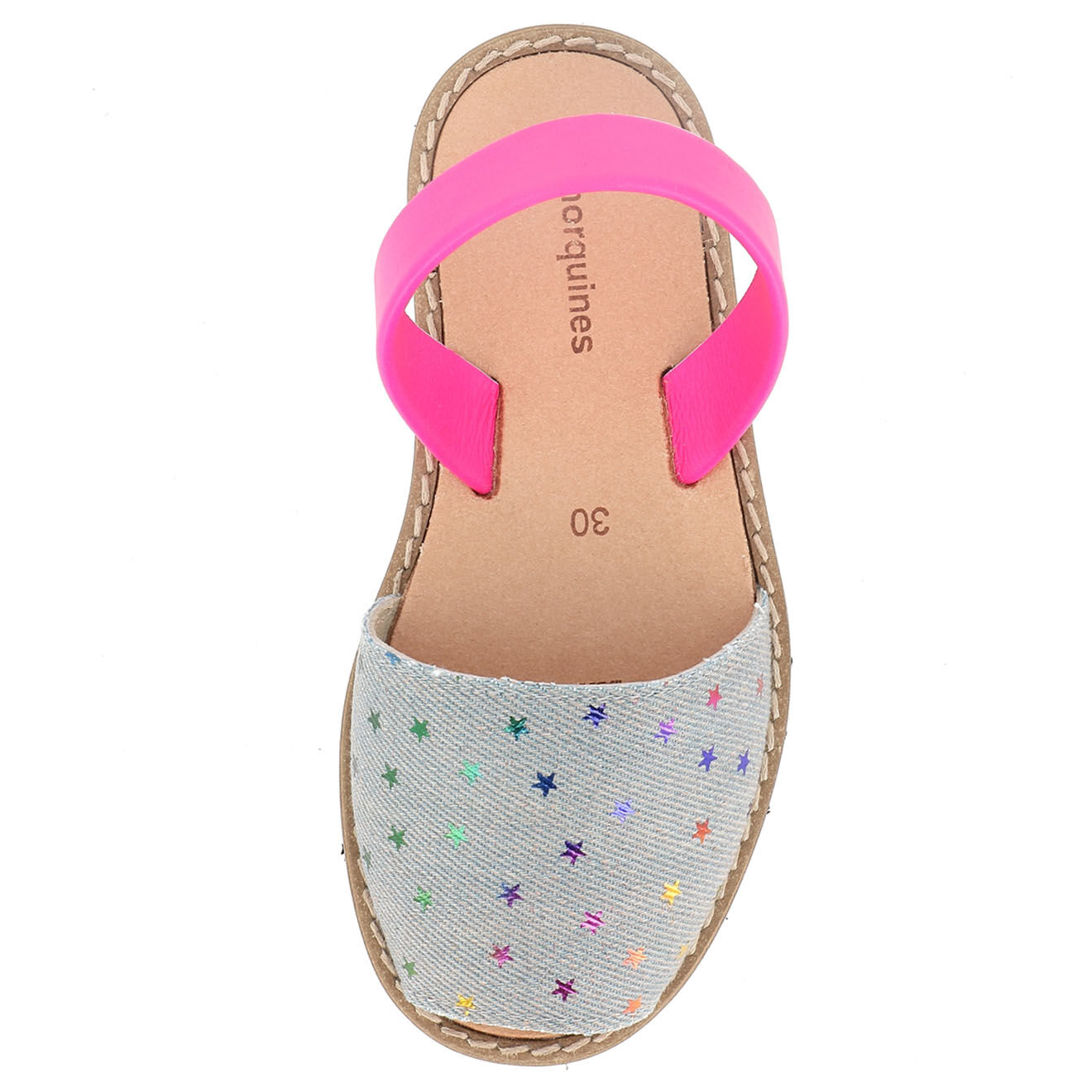 Minorquines Avarcas en Cuir Jean Etoiles denim/rose