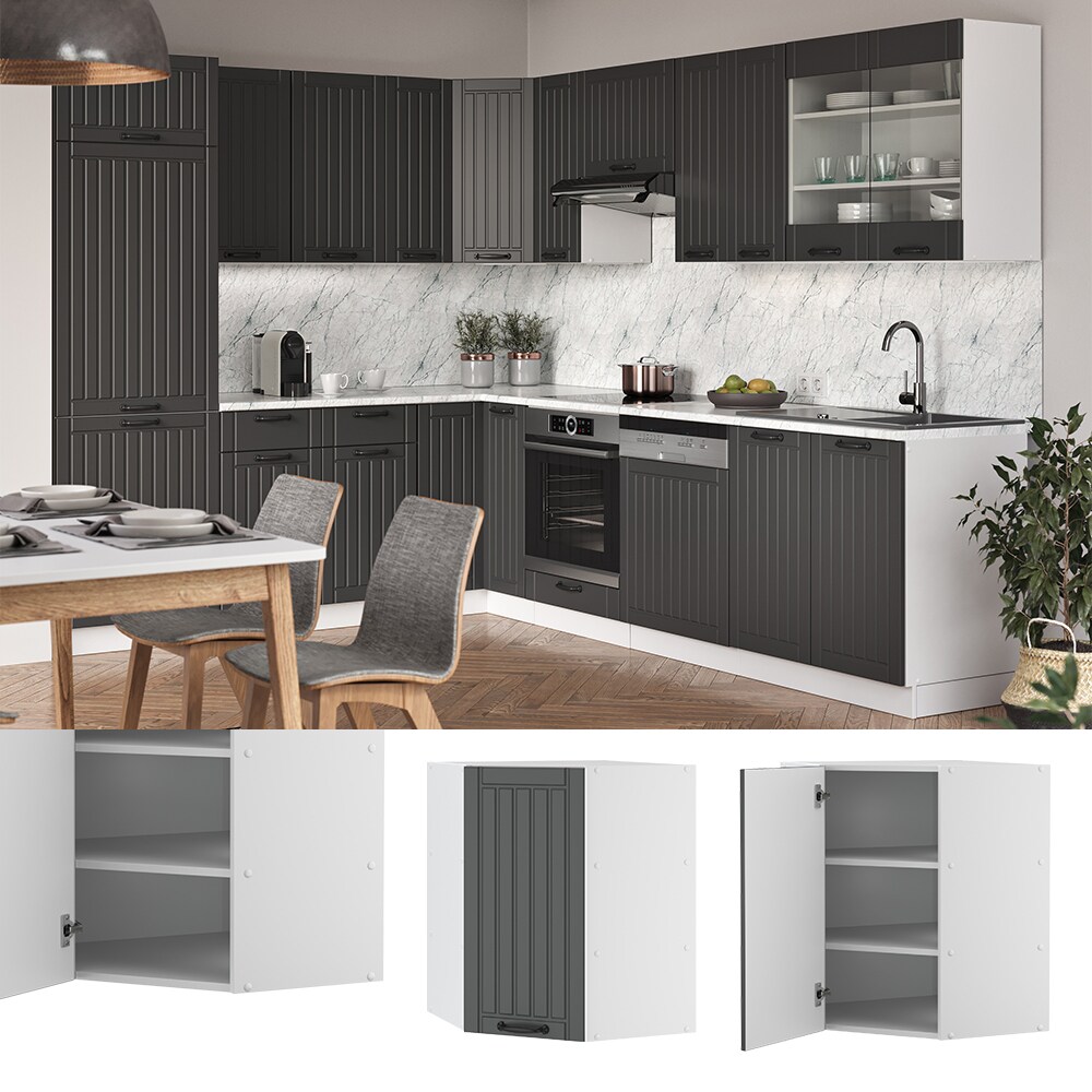 Vicco Eckhängeschrank Küchenschrank Küchenmöbel Fame-Line Landhaus Weiß Anthrazit 57 cm modern