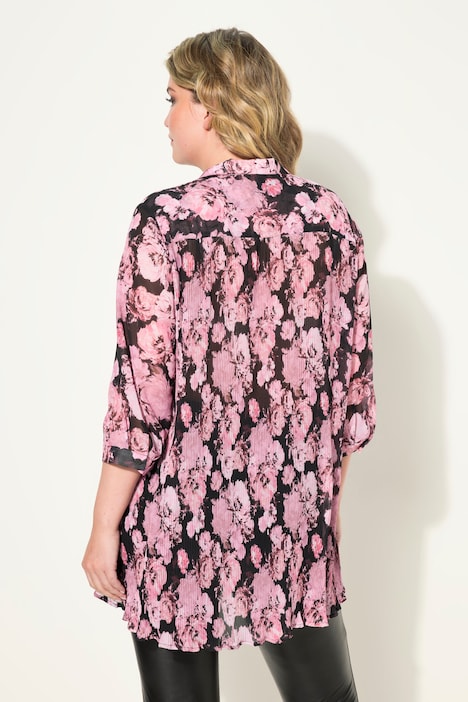 Bluse, A-Linie, Rosenmuster, Plissee-Rücken