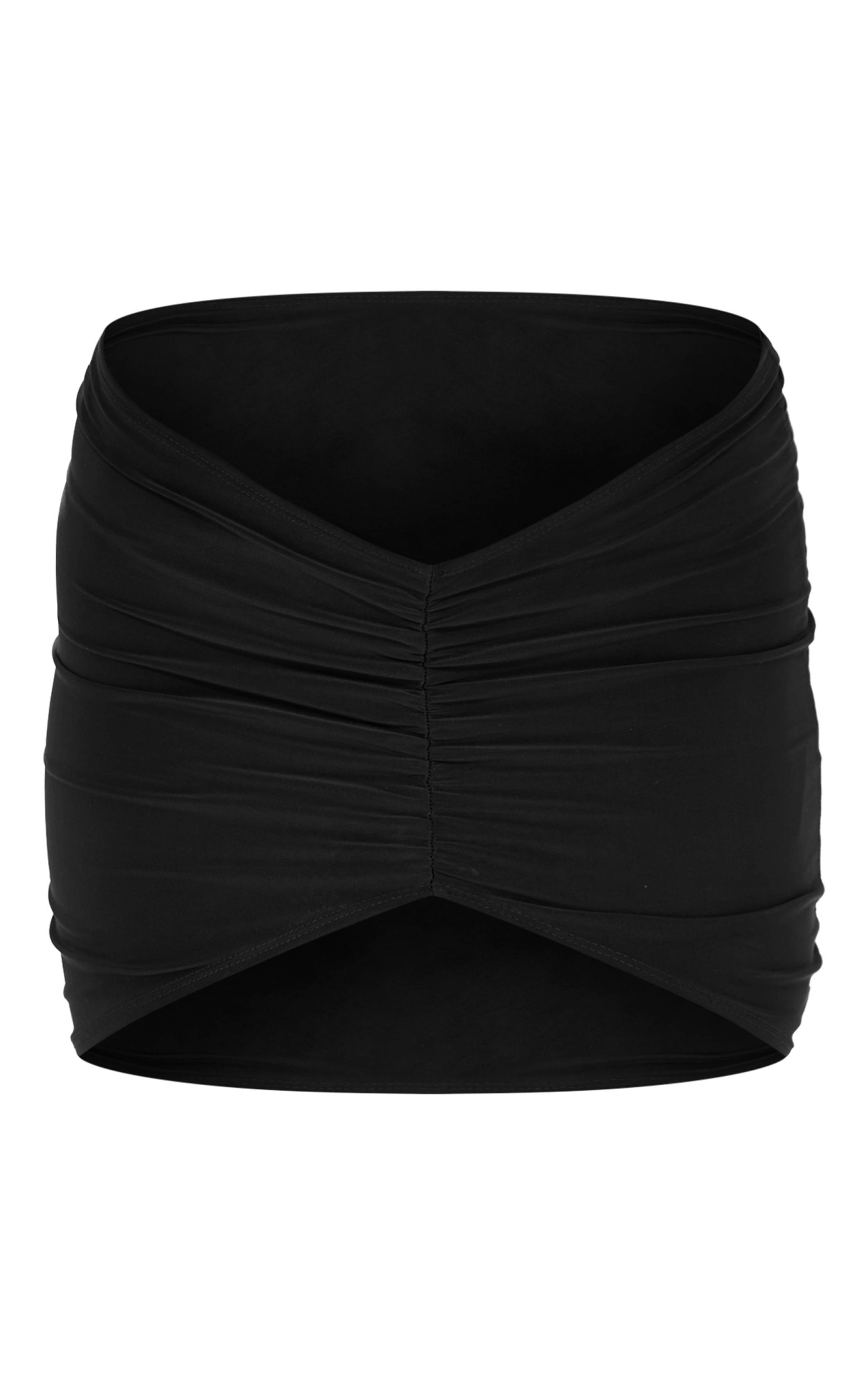 Noir Ensemble Jupe Micro Mini Froncée Torsadée Double Couche En Tissu Slinky Premium