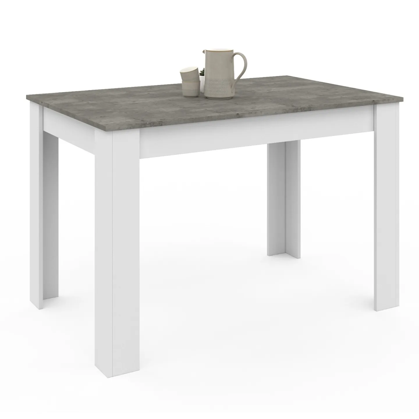 Table à manger rectangle ROZY 6 personnes blanc plateau effet béton 110 cm