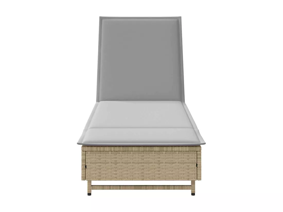 Chaise longue avec roues et coussin beige résine tressée