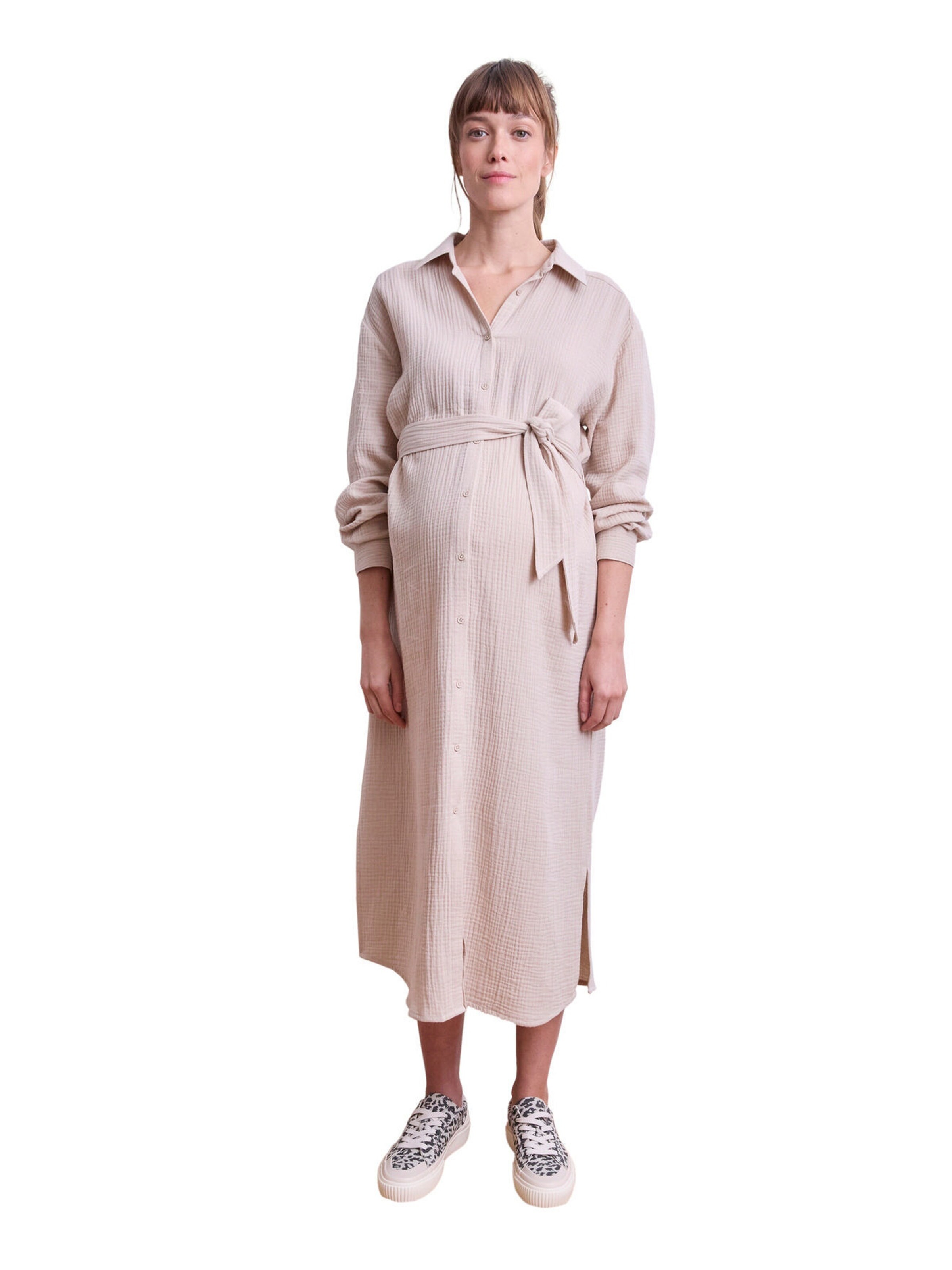 Vertbaudet Hemdblusenkleid aus Musselin, Schwangerschaft & Stillzeit beige