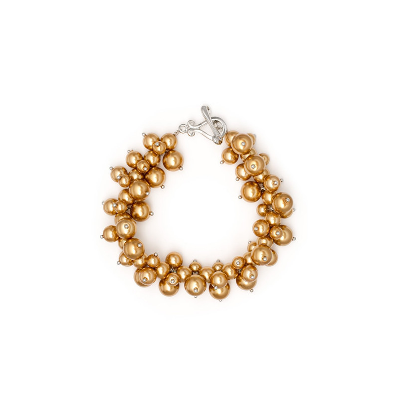 Bracelet Multi Perles Dorées et Plaqué Rhodium