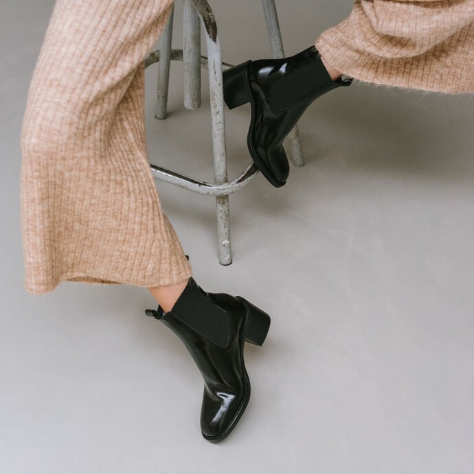 Bottines à talons  en cuir noir