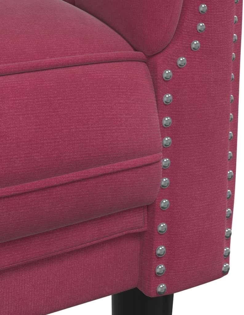 3-TLG. Samt Sofagarnitur Weinrot, Modernes Wohnzimmer Set mit 1 Sessel, 2-Sitzer & 3-Sitzer Sofa, Dick Gepolstert, Stabile Holzbeine, Gemütliches Lounging Möbel für Zuhause