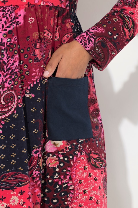 Longshirt, Paisley, A-Linie, Rundhals, Langarm, Taschen
