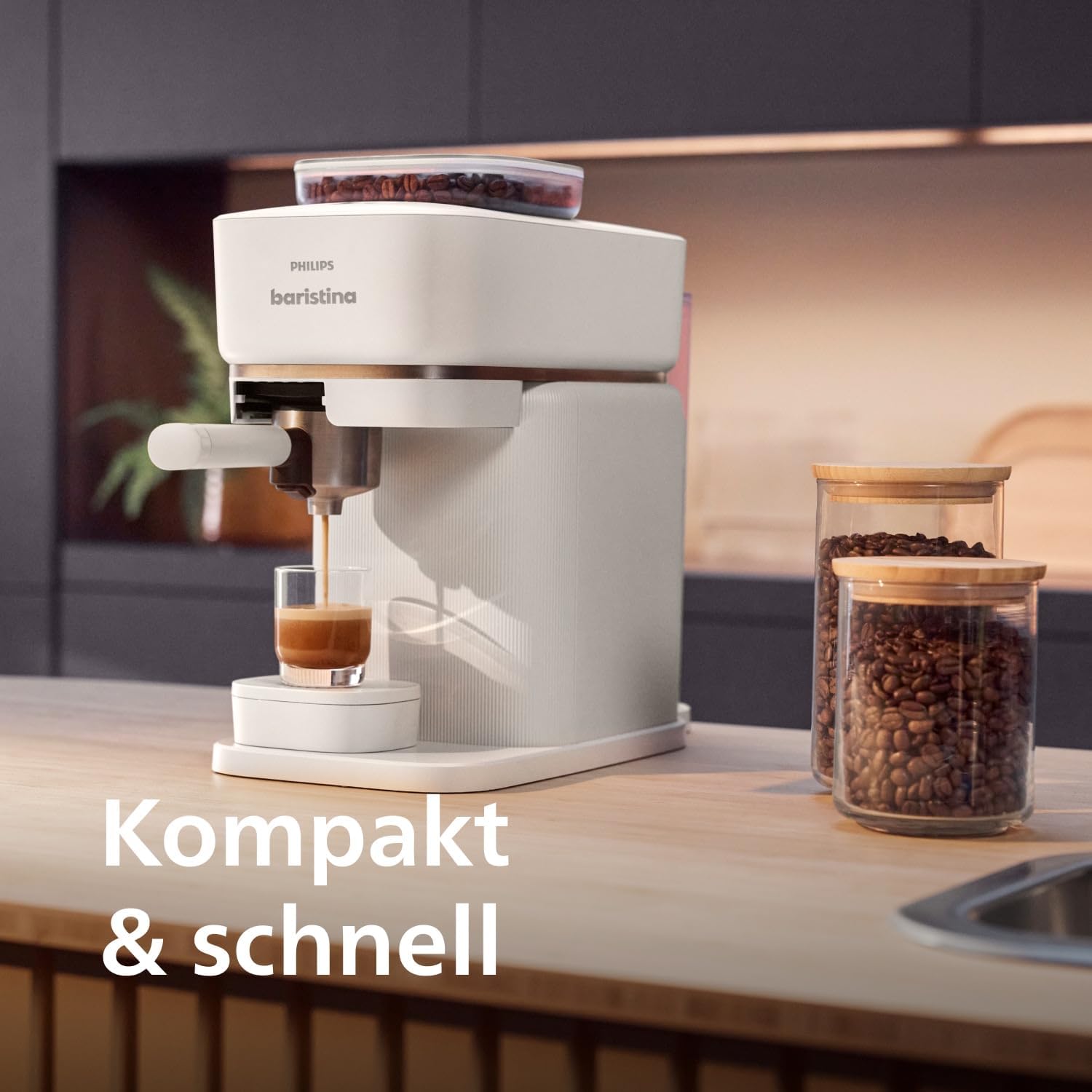 Philips Baristina Espressomaschine und Milchaufschäumer Paket – Automatisches Mahlen, Tampen & Brühen, 16 Bar, Kaffeemaschine mit Mahlwerk & Siebträger, leichte Reinigung, Naturweiß (BAR303/00)