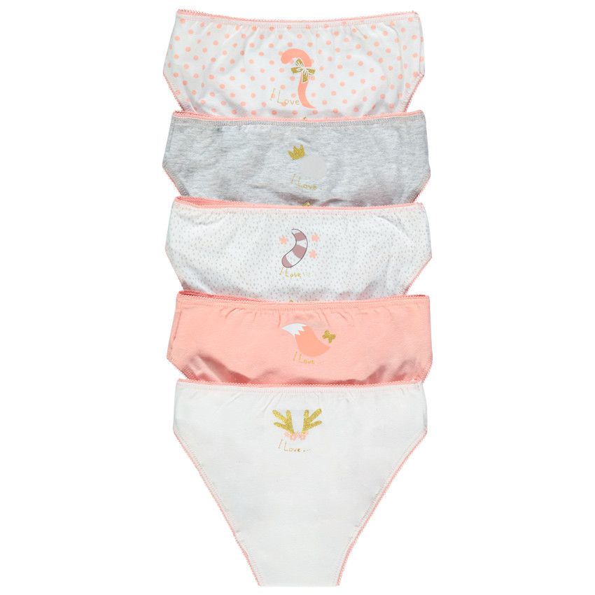 Lot de 5 culottes à animal printé et noeud doré - Blanc