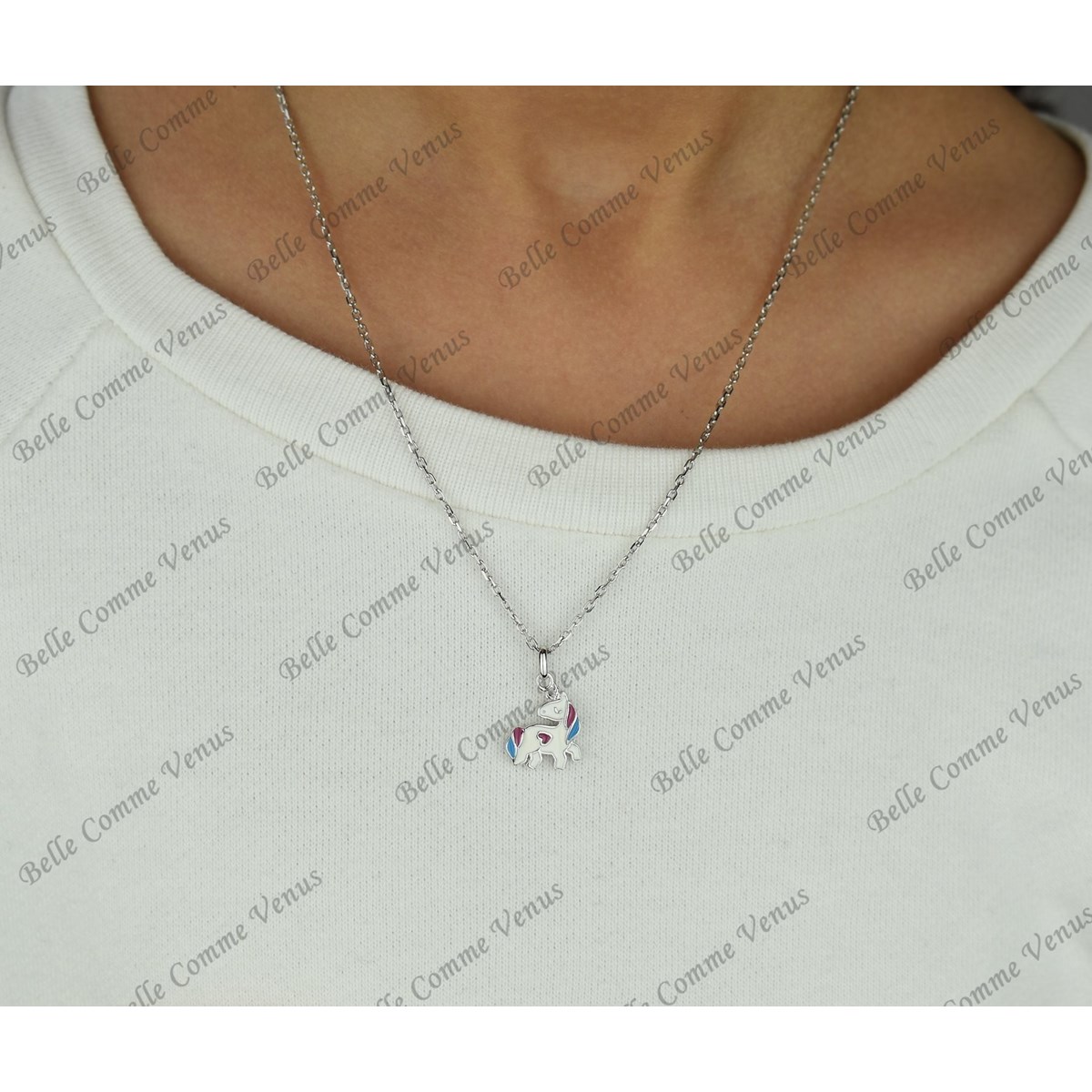Parure licorne coeur émail coloré Argent 925 Rhodié