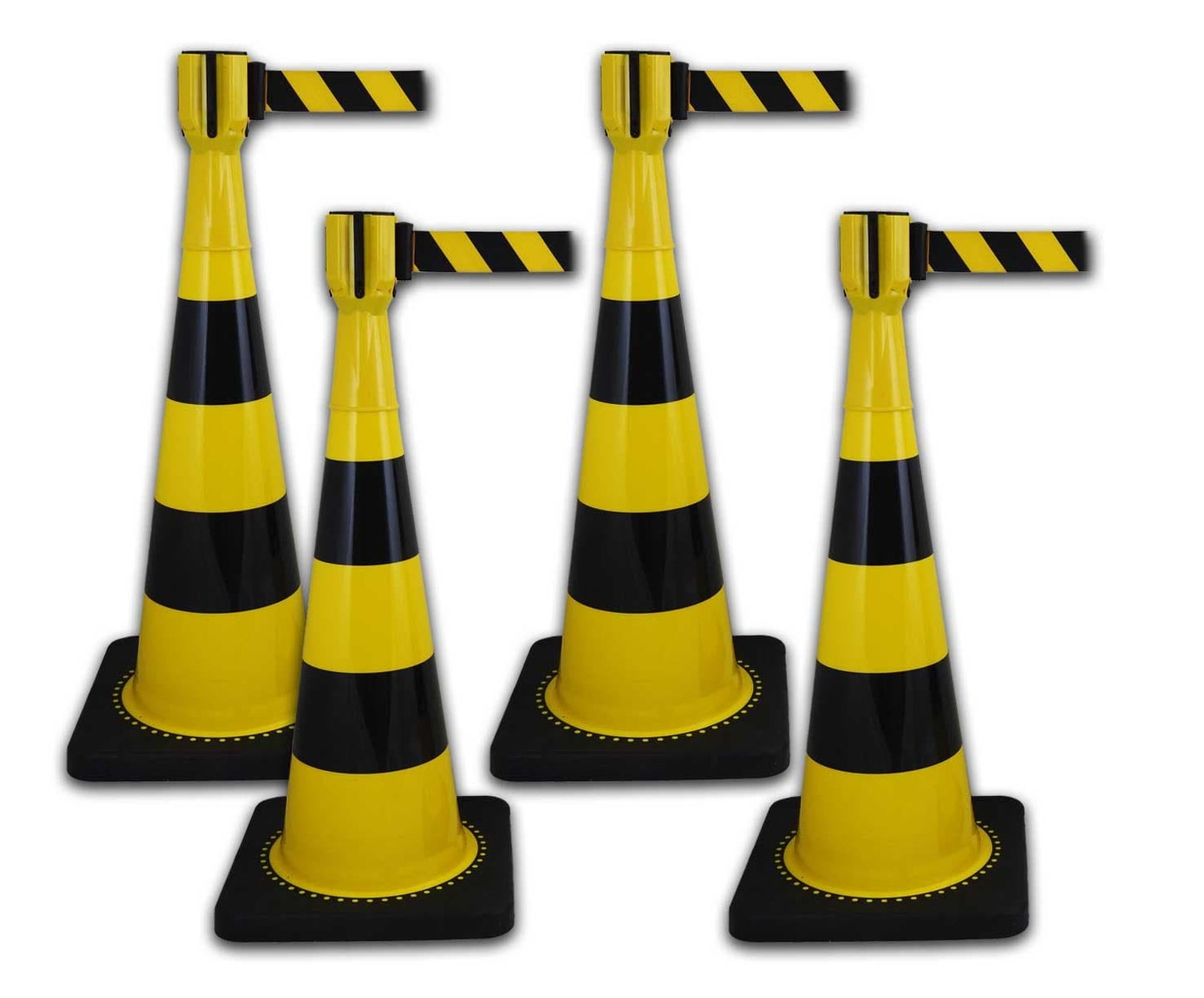 Afzetset: 75cm verkeerskegels + UVV-Conny afzetlint als set / geel / 4 spanbanden (20 meter)
