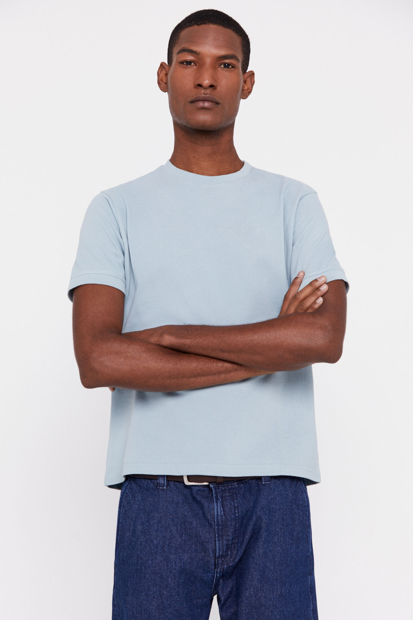 Camiseta básica de piqué - Azul