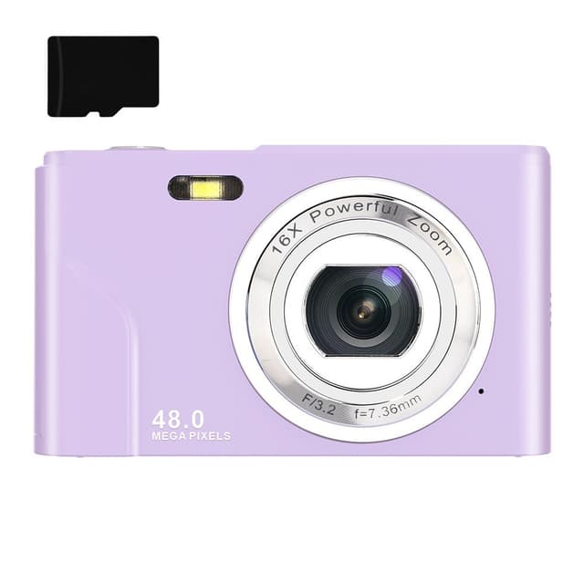 Digitalkamera med 48 MP, HD 1080p, 16x zoom, hukommelseskort Sort