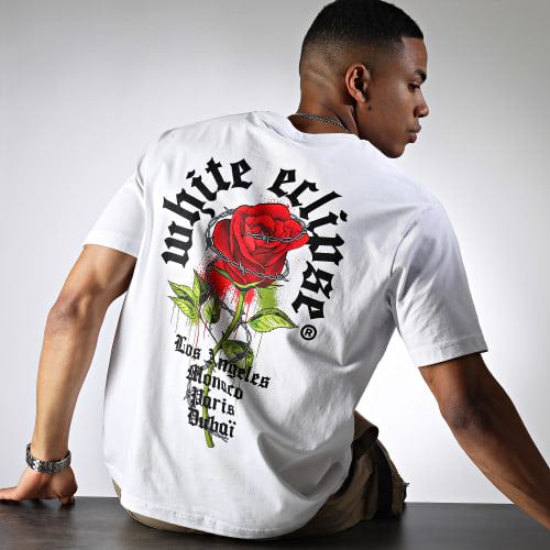 Tee Shirt Oversize Large Roses Barbed Blanc