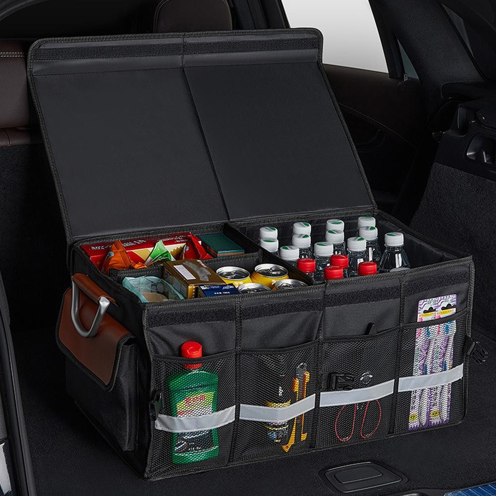 (60x35cm) Auto Kofferraumbox Organizer Tasche mit Tragegriffen und Deckel - Schwarz