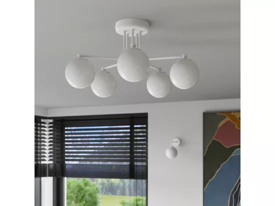 Lustre Astral minimaliste en acier/verre - 5 sources lumineuses - L.58 x H.29 cm - blanc