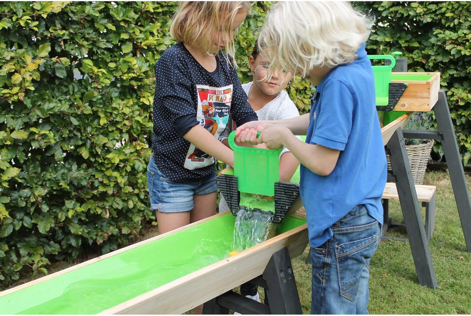 EXIT AquaFlow Wasserbahn Super-Set - Wasser-Spielbahn mit Schleusen - Inklusive Wasserpumpe - Für Kinder - Nachhaltig 100% FSC Zedernholz - 292x93x88cm