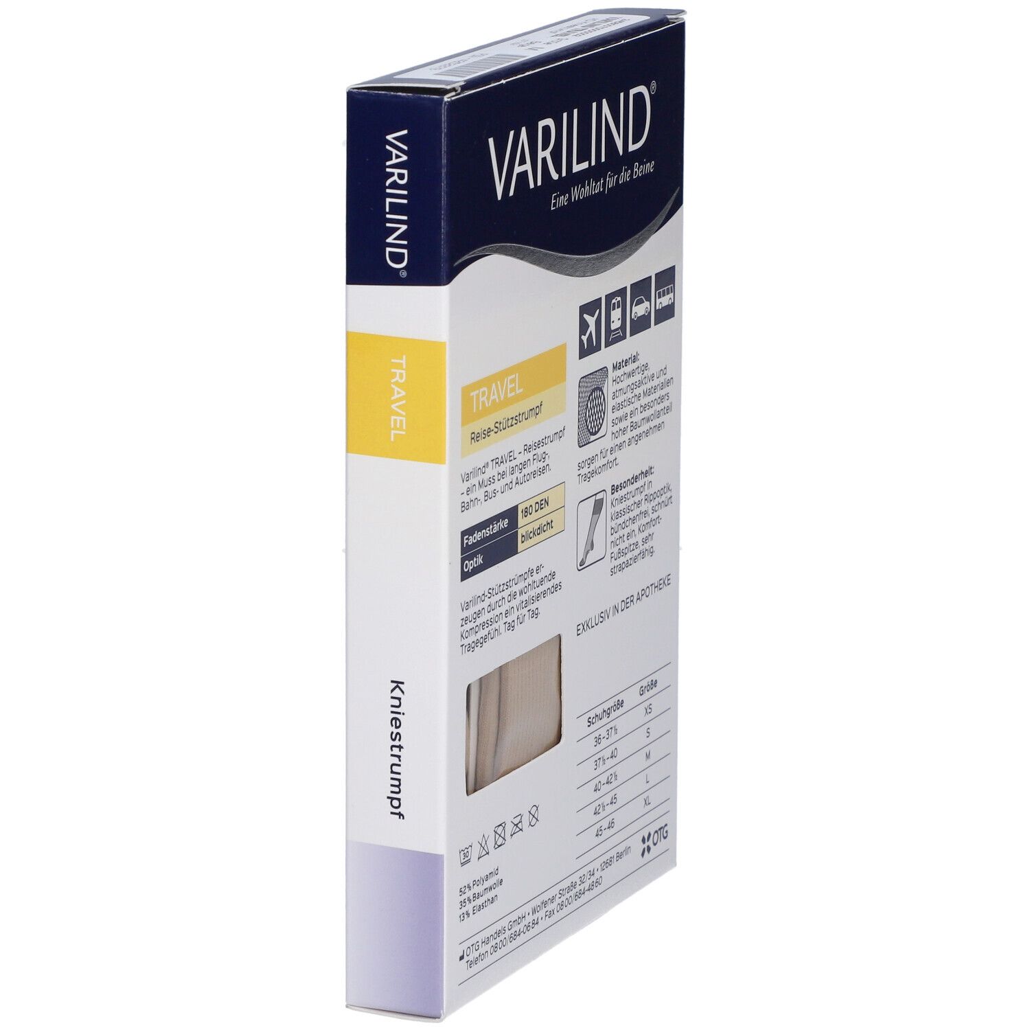 VARILIND® Travel Kniestrümpfe 180 DEN beige Gr. M (40-42,5)