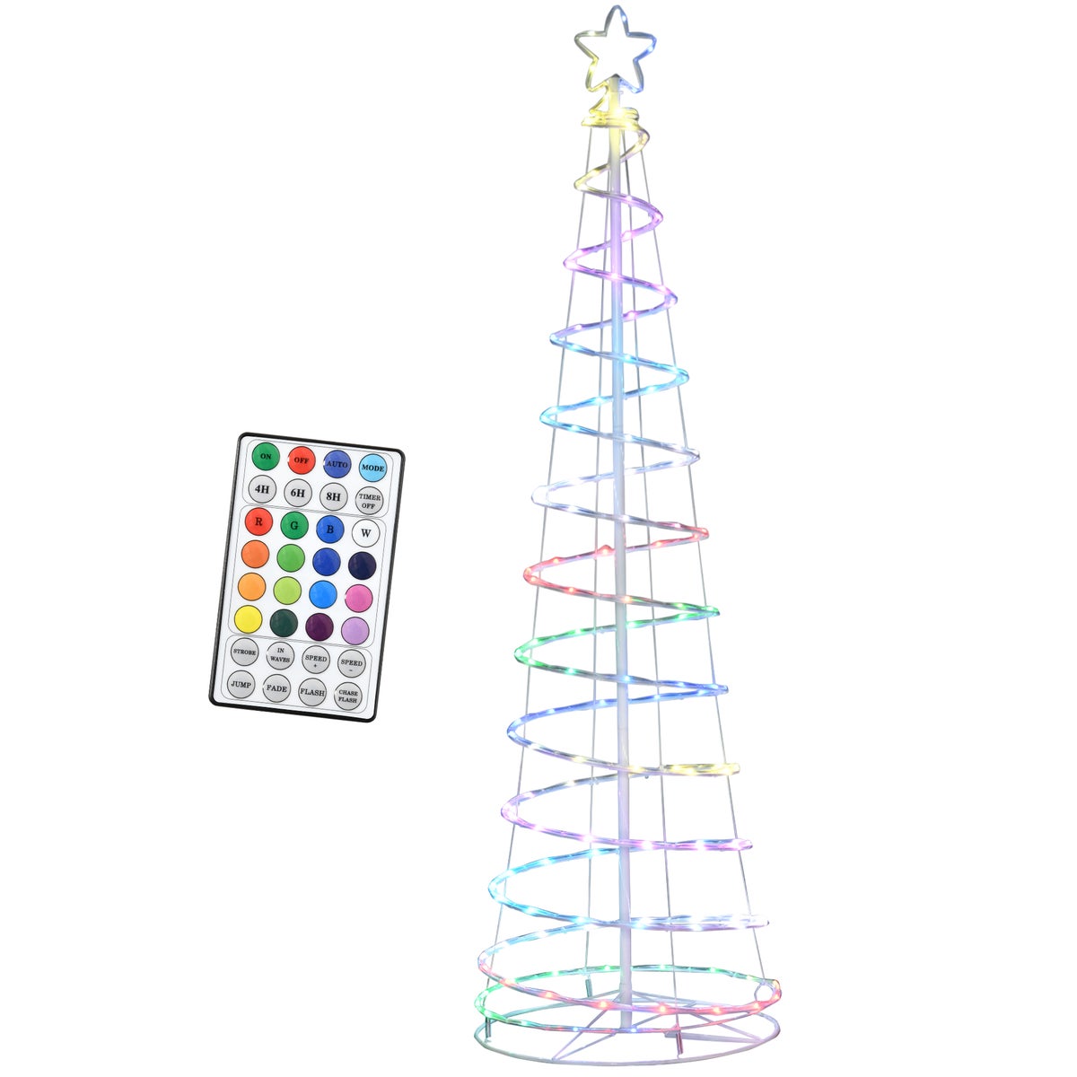 Outsunny LED-spiraalkerstboom met 135 minilampjes, kerstversiering voor binnen en buiten, PP-kunststof en metaal, wit, Ø55 x 183 cm