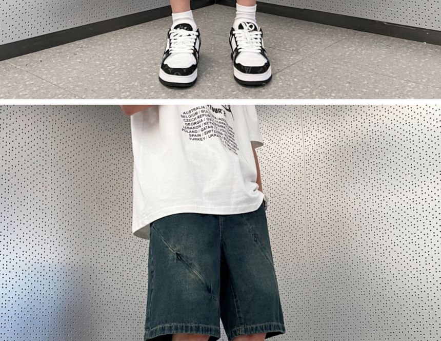 Nightbell - Mid-rise, gewassen denim shorts met panelen