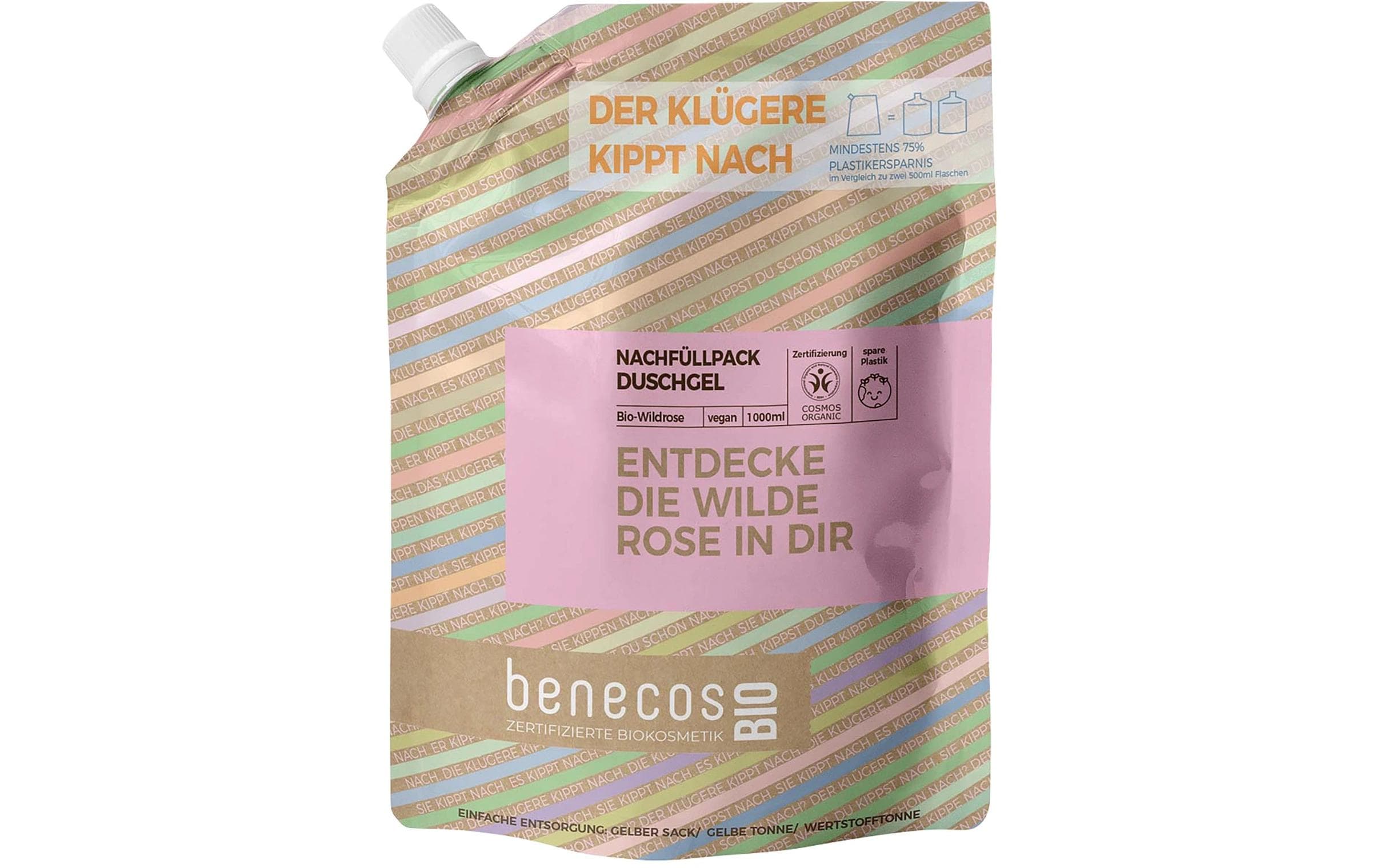 Nachfüllbeutel Duschgel BIO-Wildrose 1000 mlUmweltschonender Nachfüllbeutel mit Bio Duschgel mit betörender Bio-Wildrose