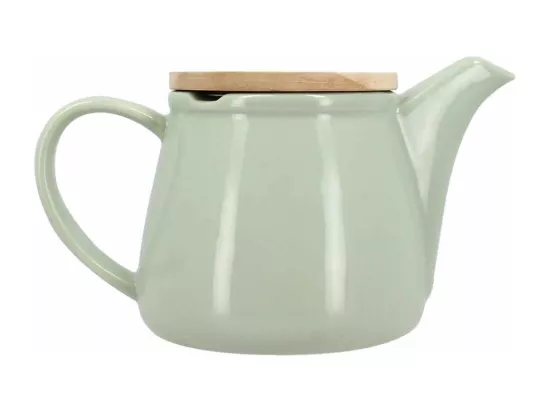 Novastyl - Theiere Anna 500ml En Gres Celadon Avec Couvercle En Hevea