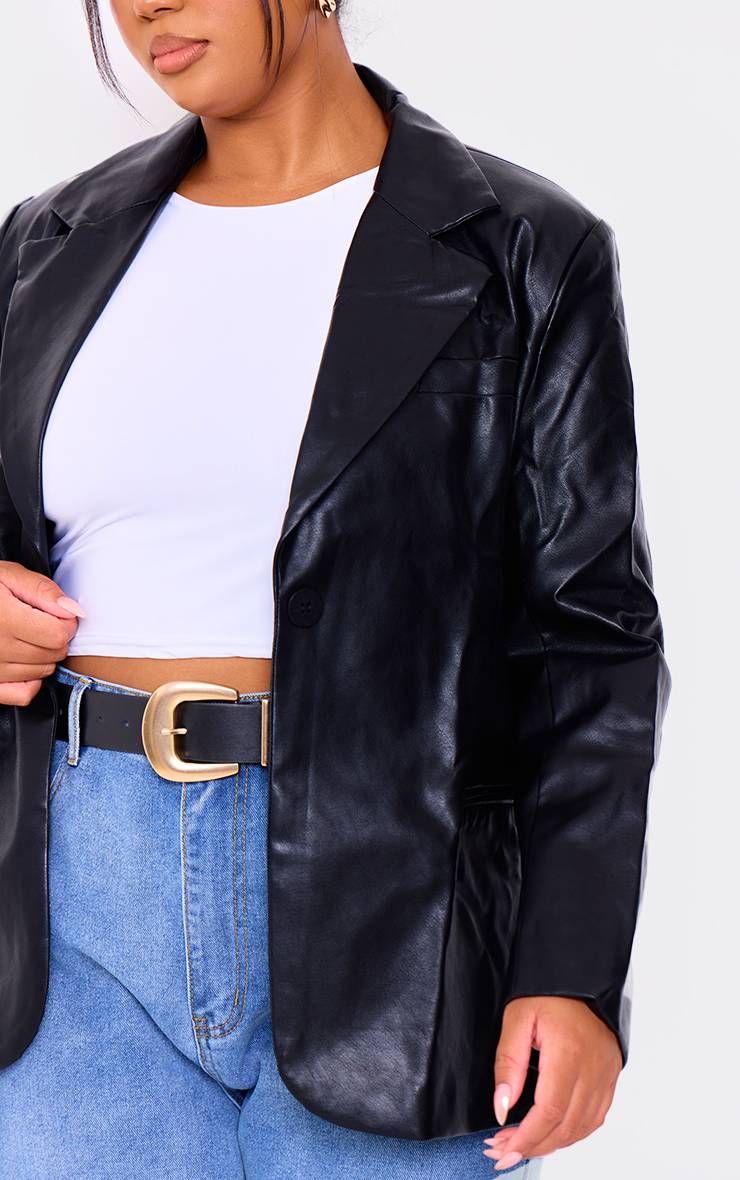 Noir Blazer Grande Taille En Synthétiquecuir