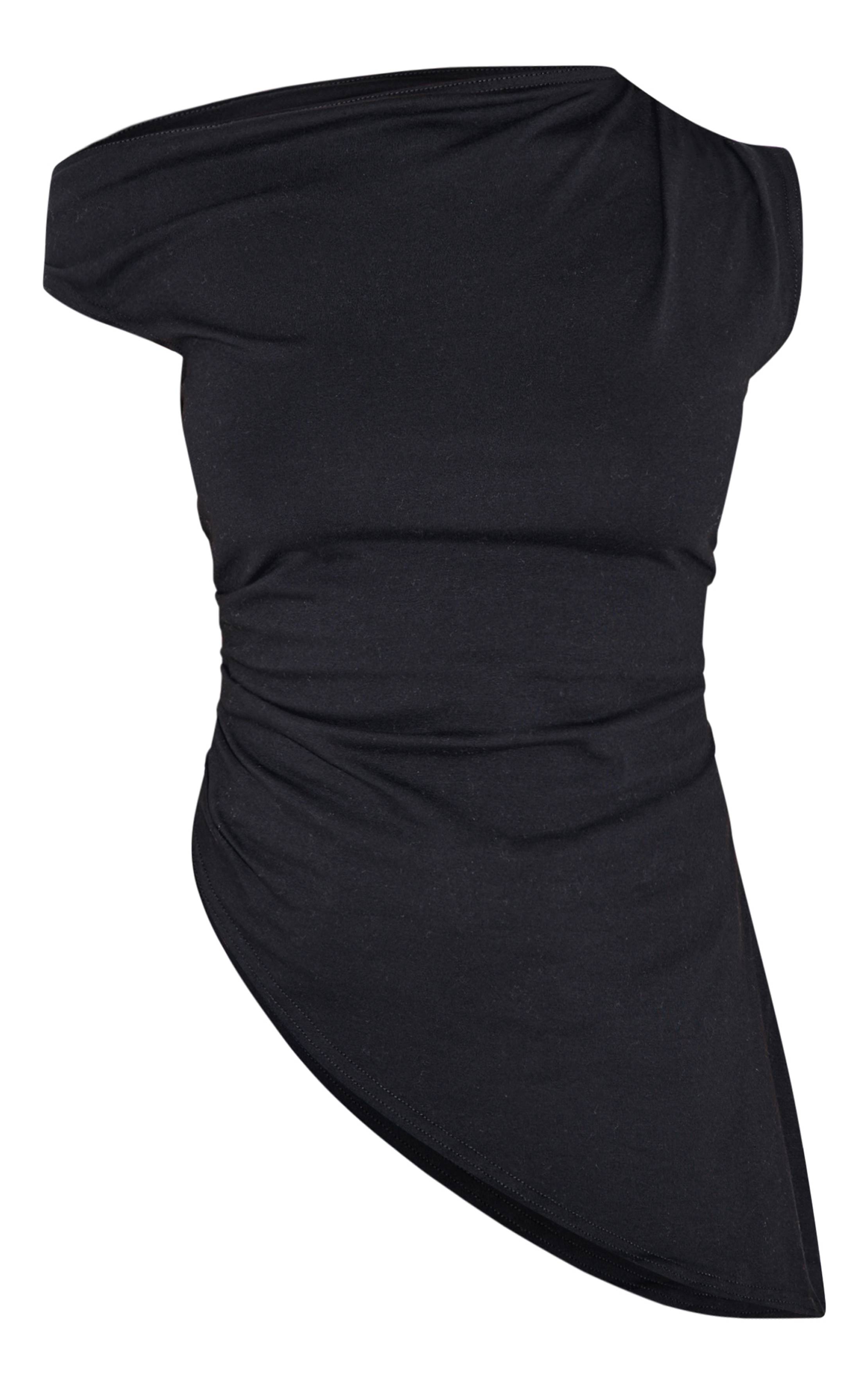 Noir Top Longline Extrême À Épaule Asymétrique