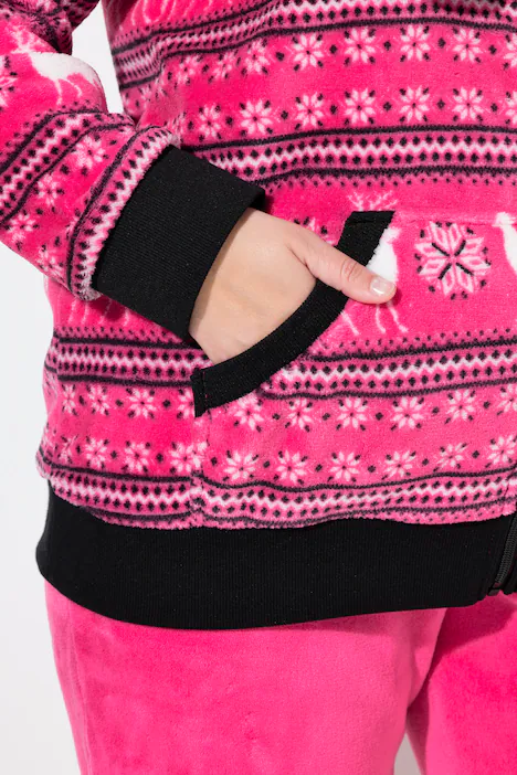 Homewear-Jacke, Plüsch, Norweger, Kapuze, pink