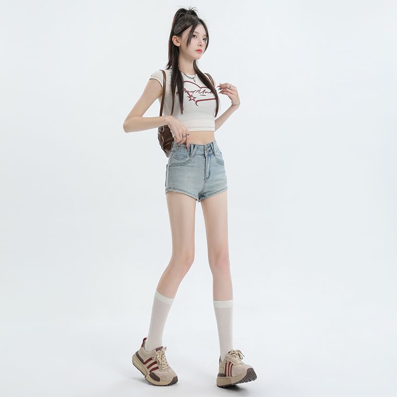 Rorah - Gewassen denim shorts met hoge taille