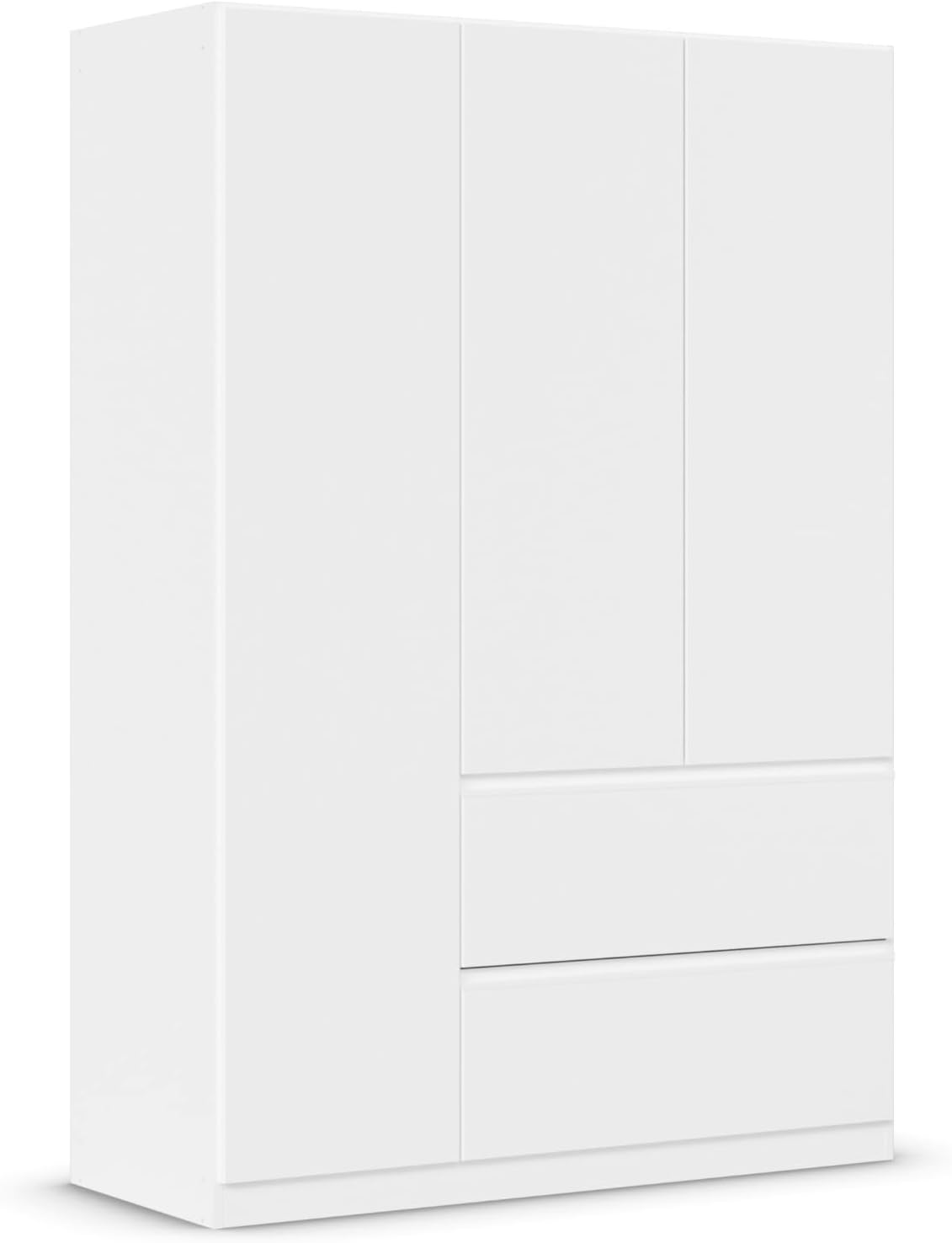 Rauch Möbel Costa, Kleiderschrank für Schlafzimmer, Kinderzimmer, Babyzimmer, Jugendzimmer, Flur, Garderobe 3-türig, 2 Schubladen, Push-to-Open, Farbe Weiß, Breite 136 cm
