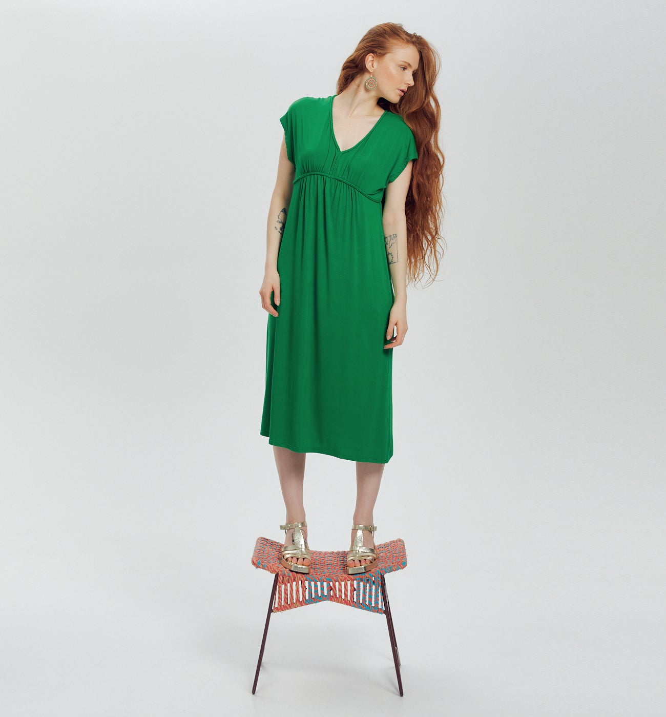 Robe mi-longue en jersey - Vert