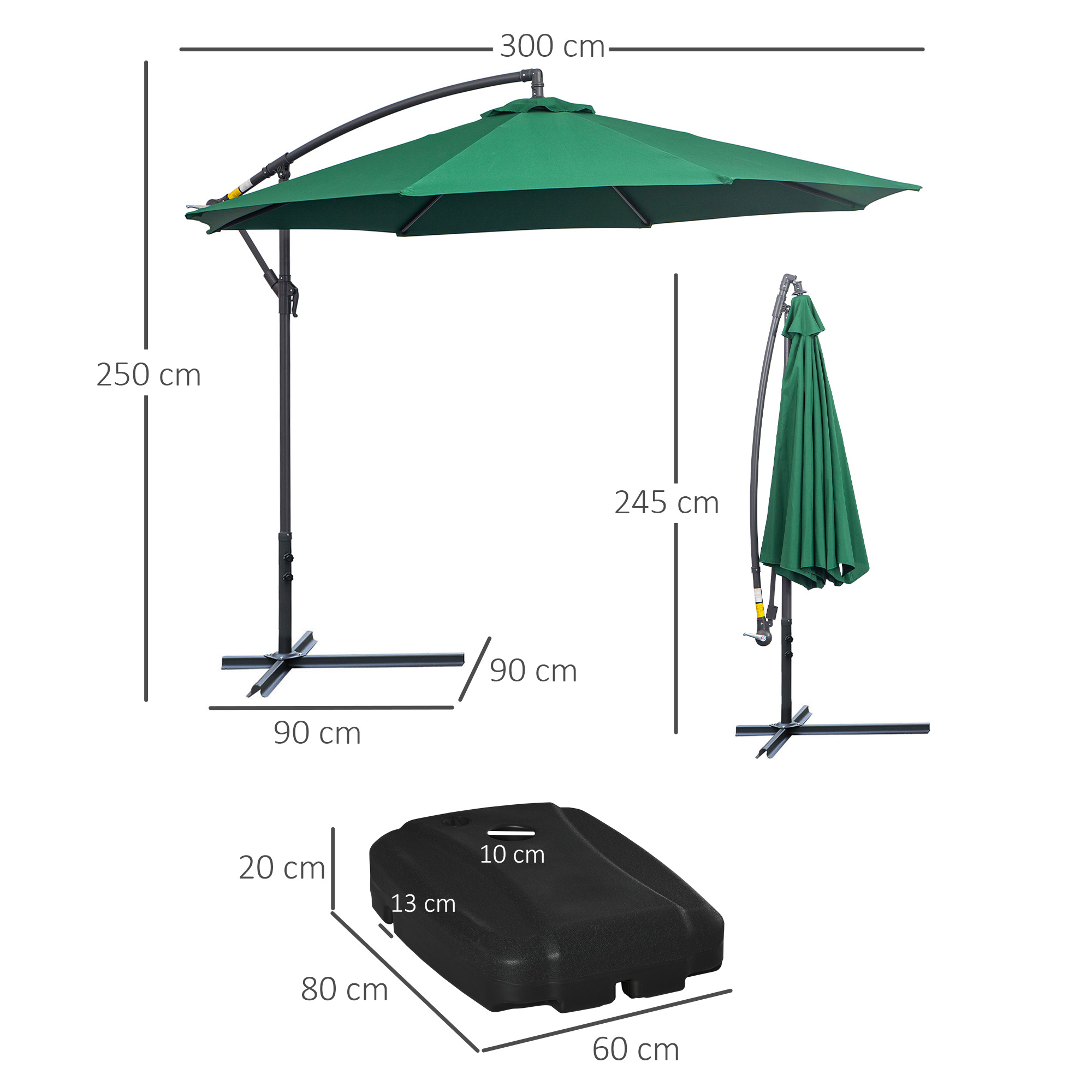 Conjunto de guarda-chuvas Outsunny verde escuro