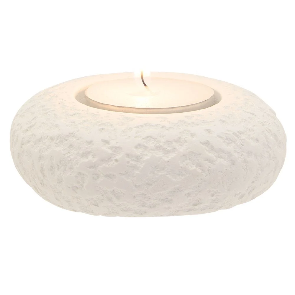 Galet rond en ciment beige avec bougie x3