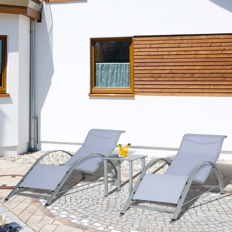 Outsunny 2er Set Gartenliegen mit Tisch grau