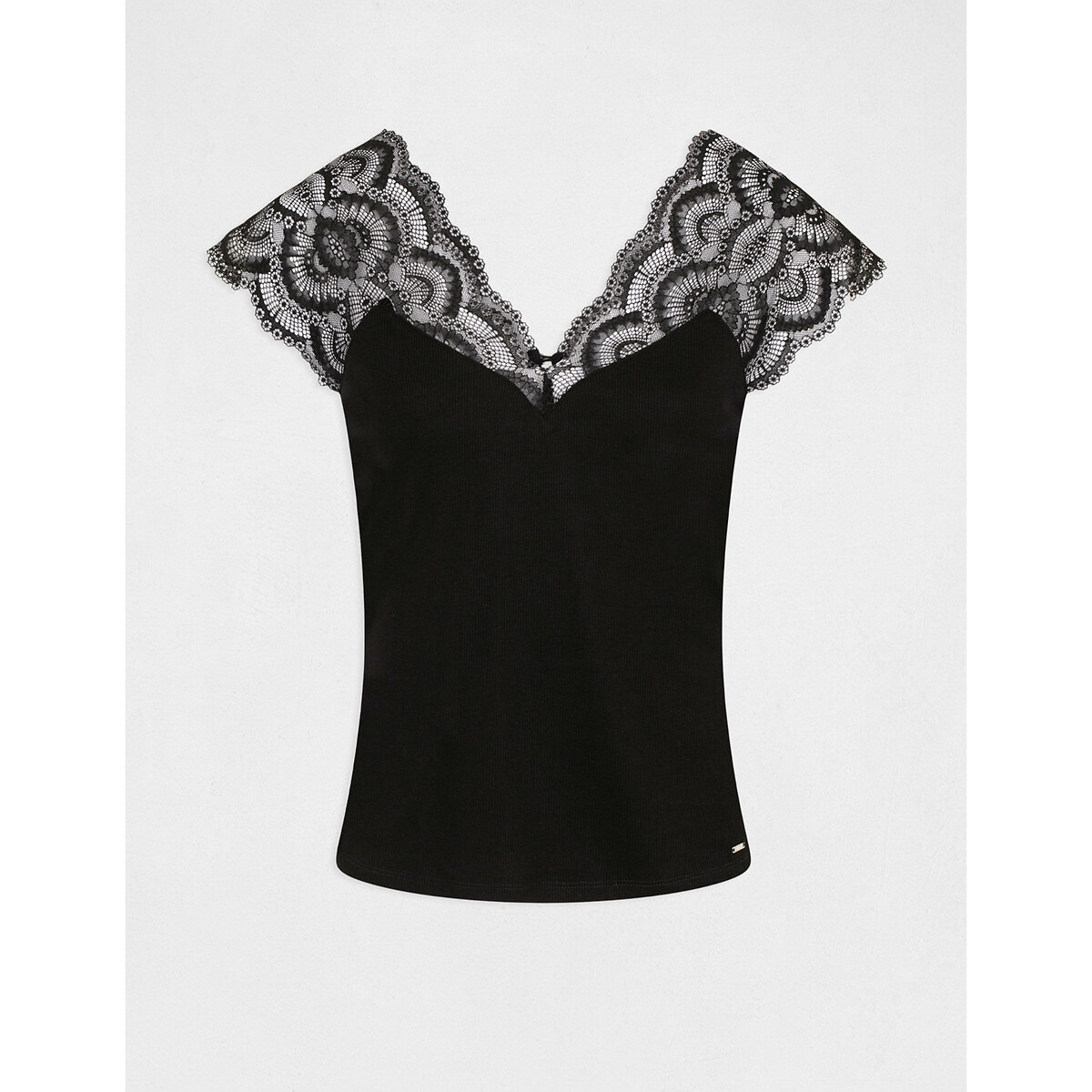 MORGAN<br>Camiseta de manga curta com renda