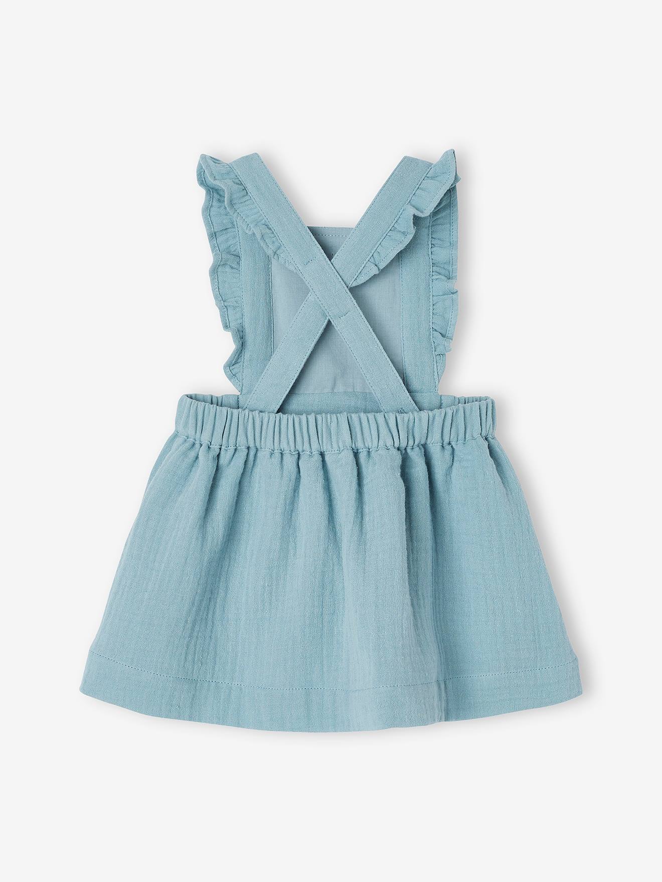 Vestido macacão infantil de chiffon de algodão, rosa liso tamanho médio