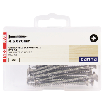 GAMMA schroef universeel platkop RVS 4.5x70 mm 20 stuks