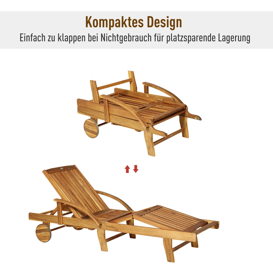 Outsunny Holz-Gartenliege verstellbar natur