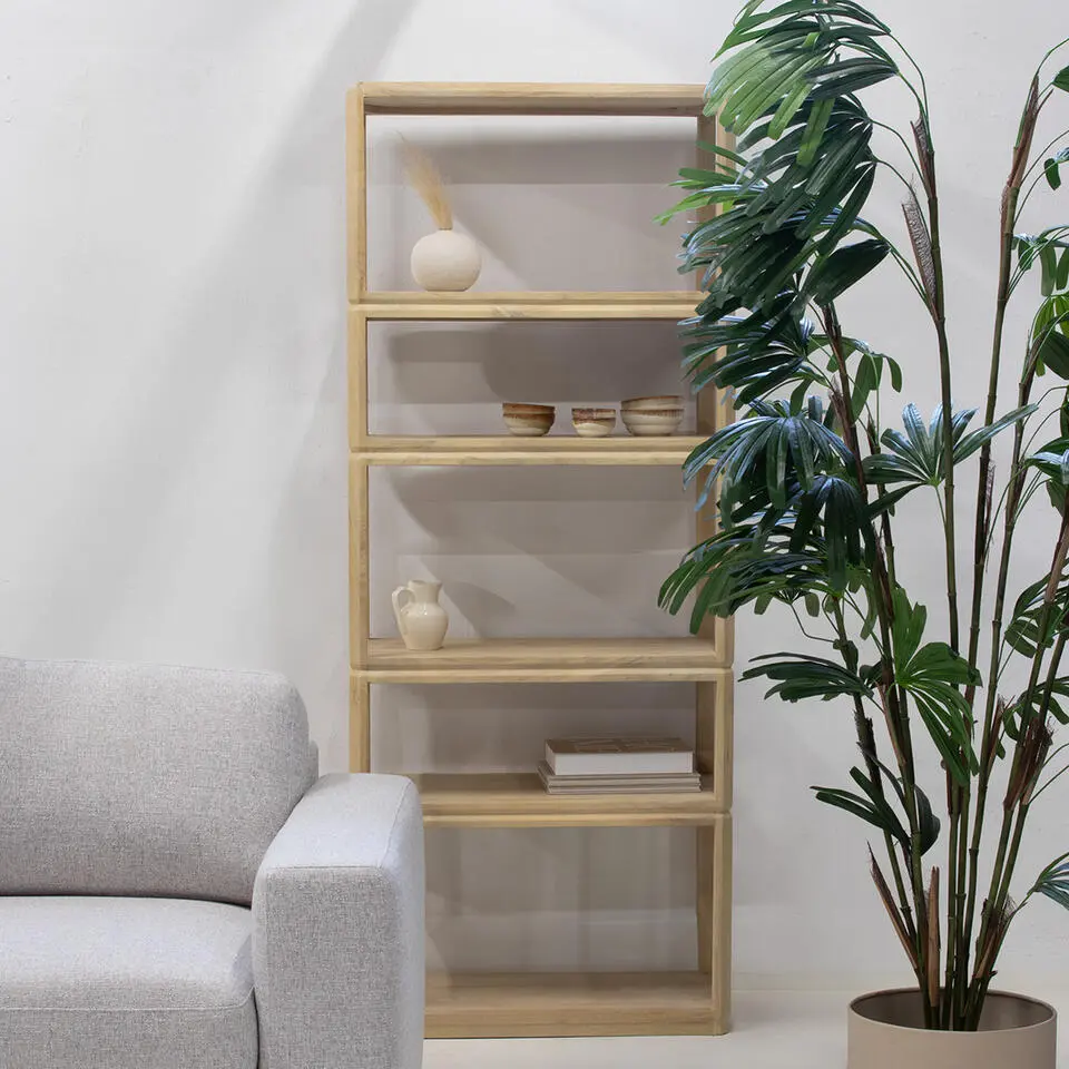 Boekenkast Naturel Mangohout - 80x40x200cm - Noëlle