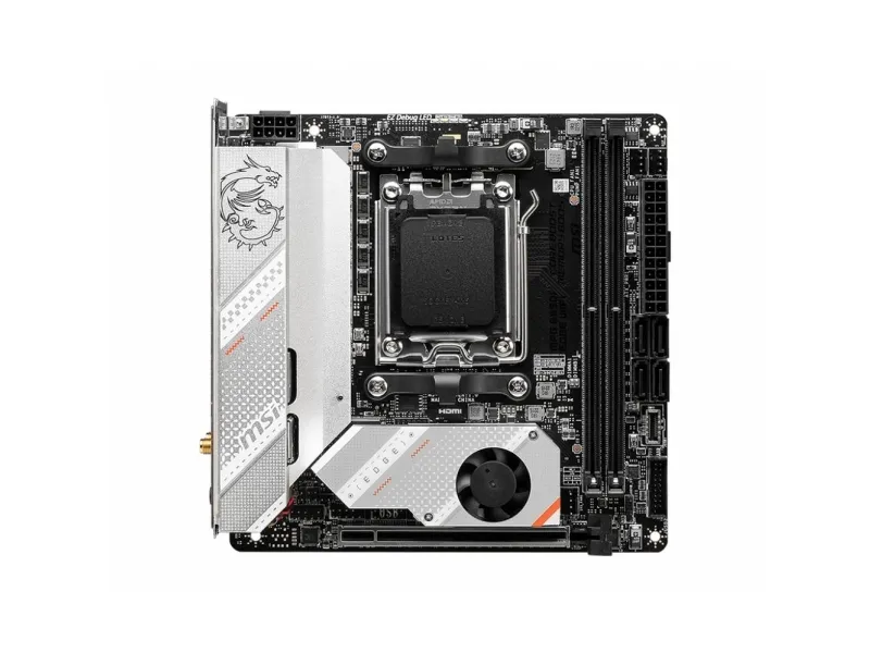 MSI MPG B650I EDGE WIFI - Bundkort - mini ITX - Socket AM5 - AMD B650 Chipset - USB 3.2 Gen 2, USB-C 3.2 Gen2, USB 3.2 Gen 1, USB-C 3.2 Gen 2x2 - 2.5 Gigabit LAN, Wi-Fi 6, Bluetooth - onboard grafik (CPU påkrævet) - HD Audio (8-kanaler)