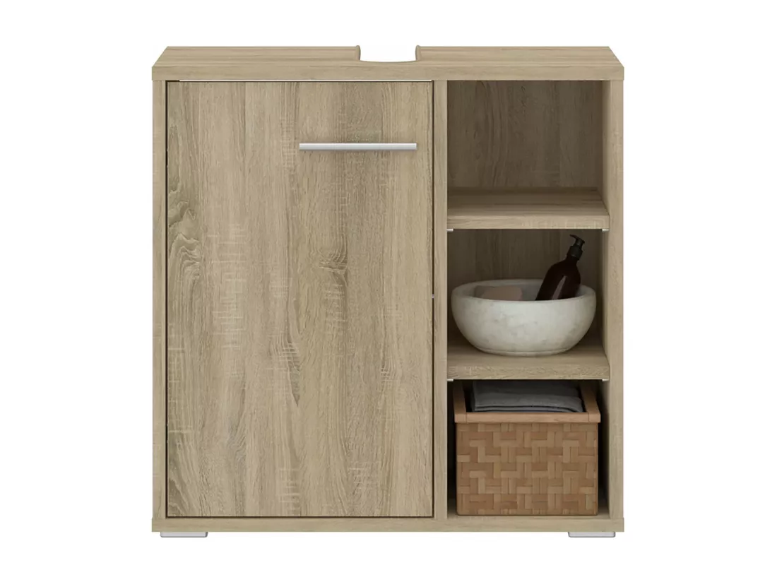 Meuble sous lavabo NISTOS rangement de salle de bain avec 1 porte et 3 étagères couleur chêne sonoma