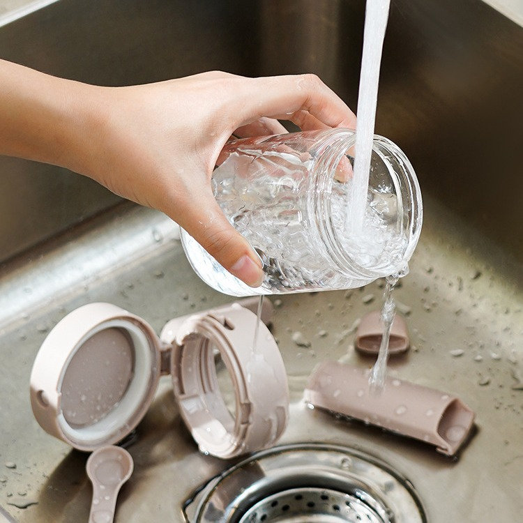 (Ø10x13cm) Gewürz Glas Salz- und Zucker Vorrats Behälter Gewürzstreuer mit Deckel   Griff inkl. Löffel - Gelb