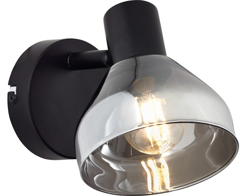 Wandspot, 1-lichts, HxØ 12x11 cm, matzwart/rookglas