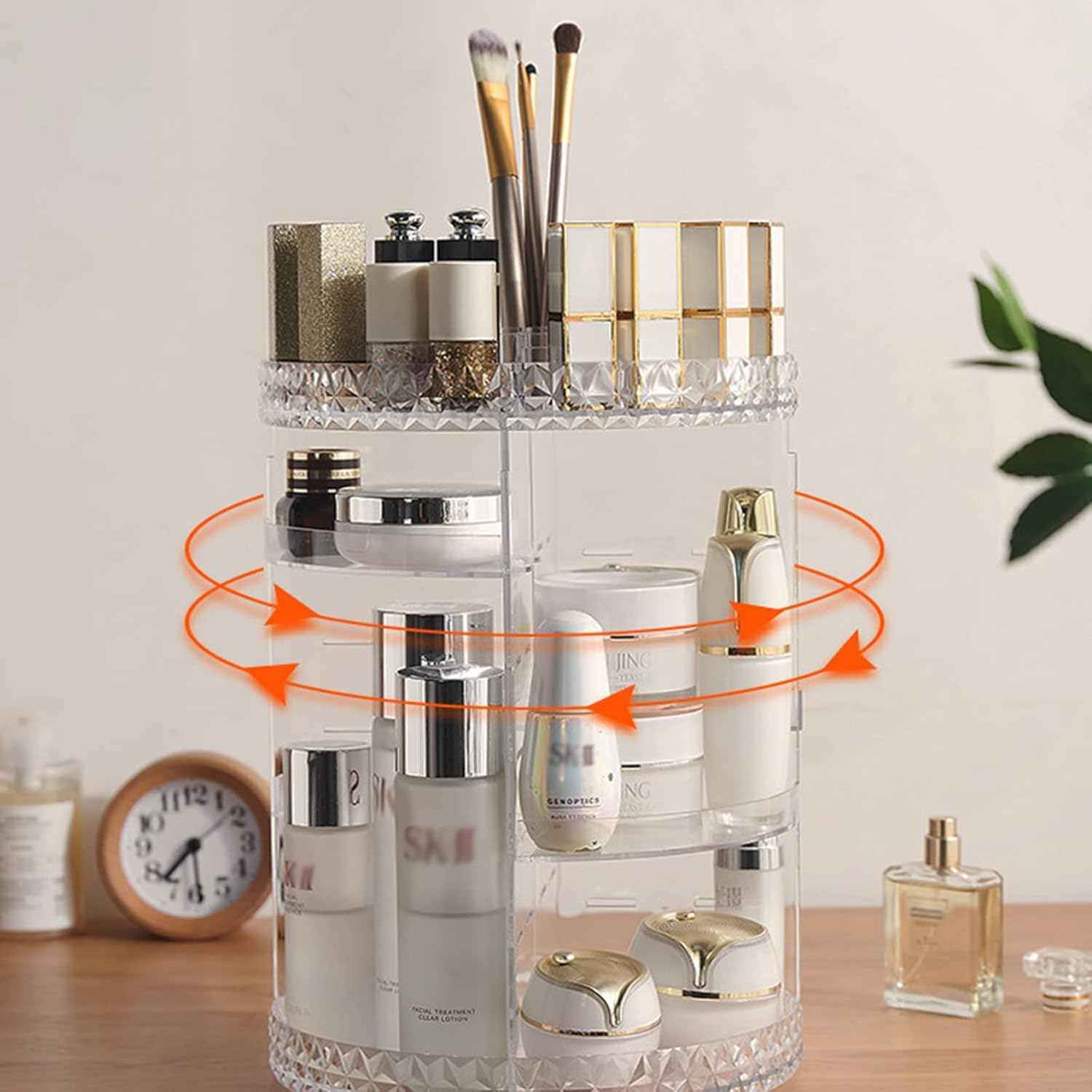 360° Rotierender Acryl Beauty Make Up Organizer Aufbewahrungsbox - Transparent
